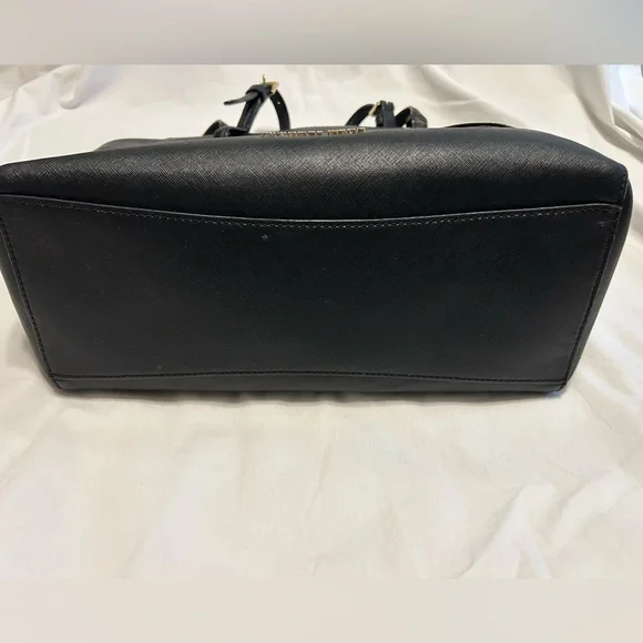 Michael Kors Black Gold Tote Handbag Women’s Purse Leather Walsh Mk Zipper - Picture 11 of 15